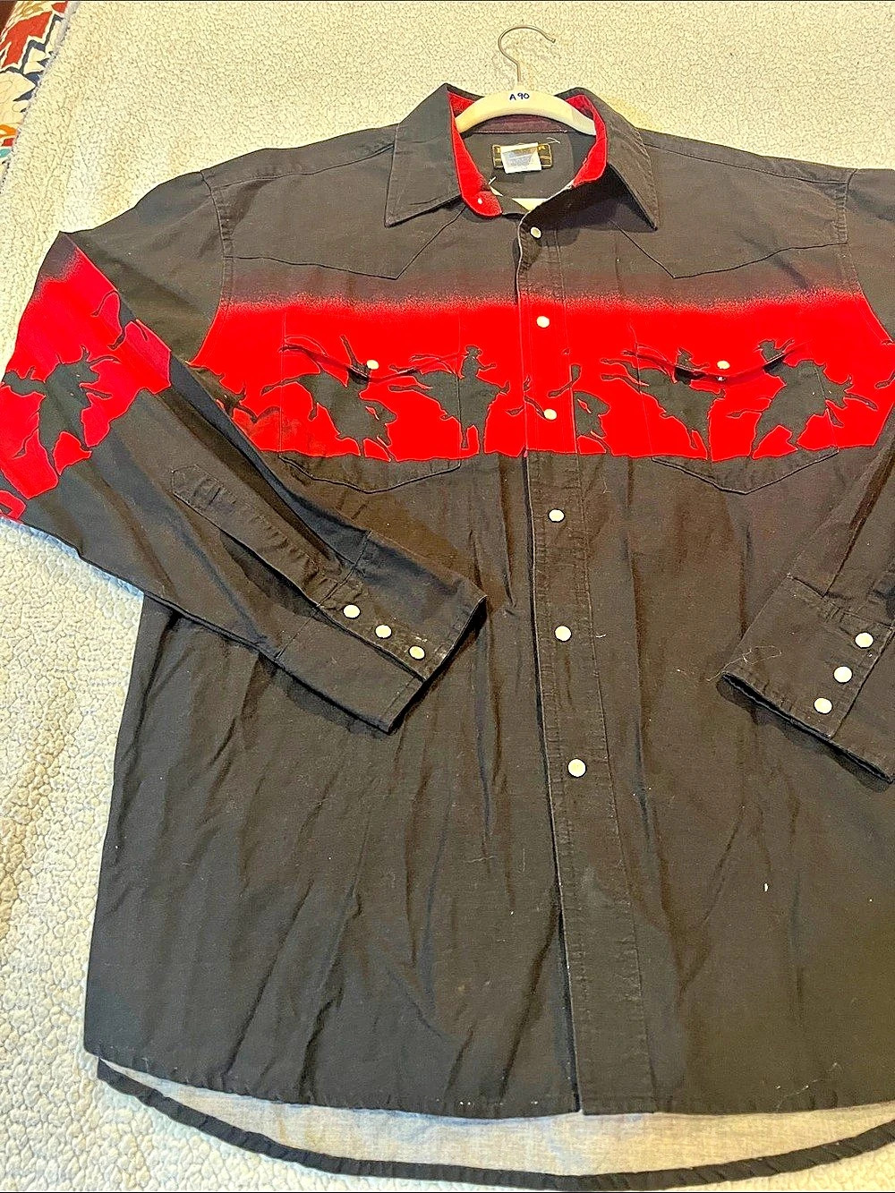 Rustler Western Snap Button Shirt in Black & Red XL
